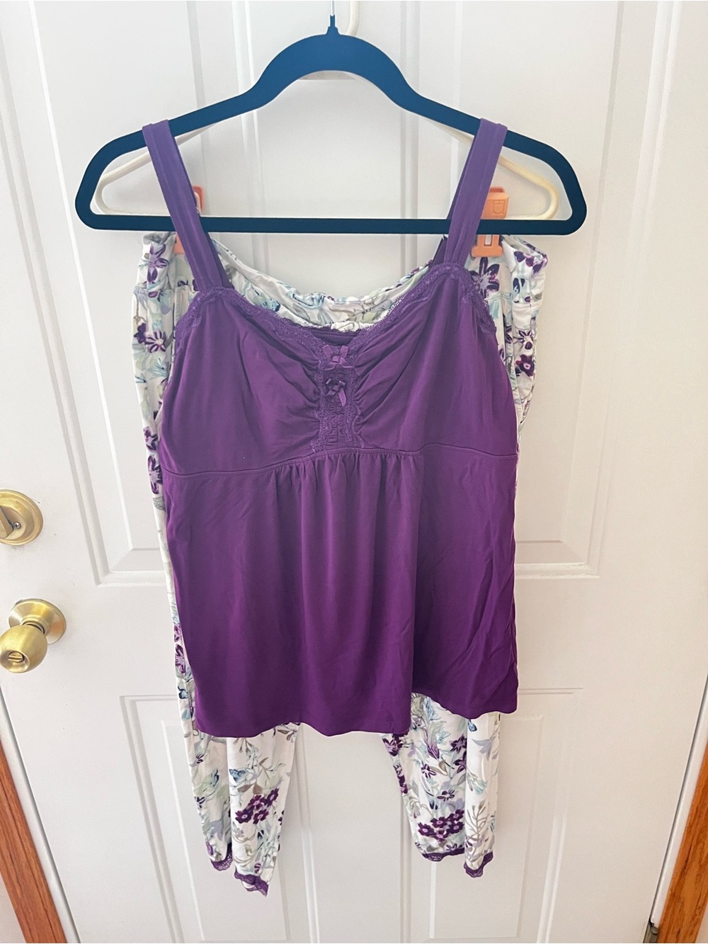 Soma XL Purple Floral Capri Pajama Set Tank & Pants
